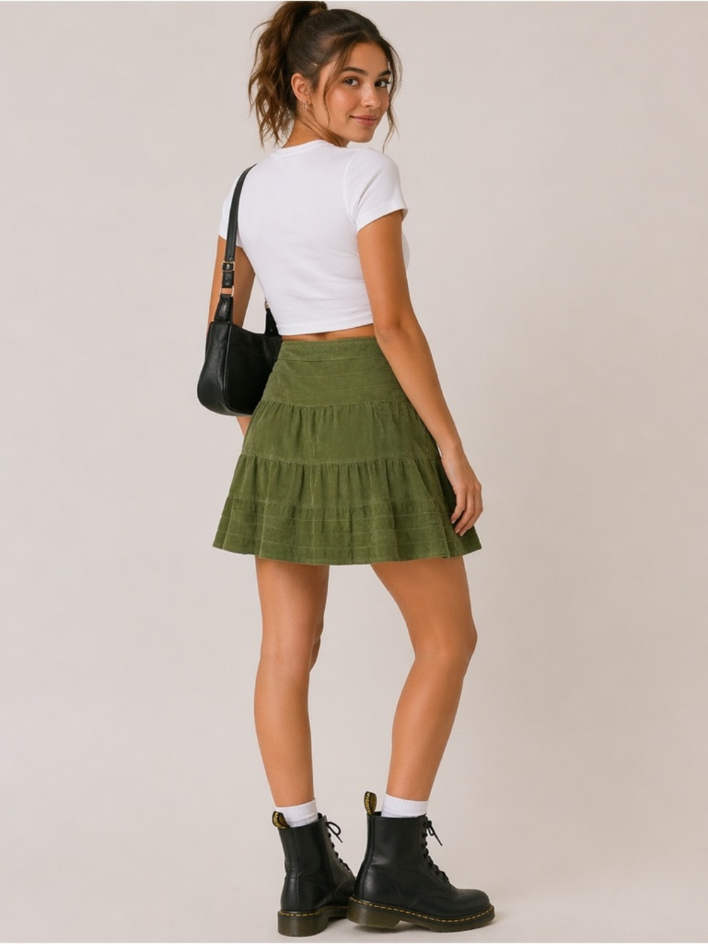 🌿✨ NWT Mossimo Supply Co. Olive Green Tiered Mini Skirt – 90s Vibe ✨🌿 - Picture 2 of 12
